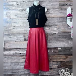 Zeagoo Women Winter Synthetic Leather A-Line High Waist Long Fit Flared Skirt 💗